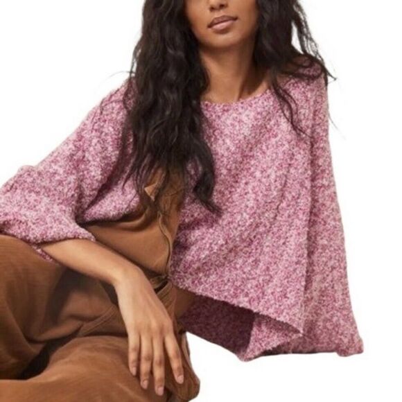 Free People Good Day Cropped Pullover Sweater Pink Small S - Picture 2 of 5